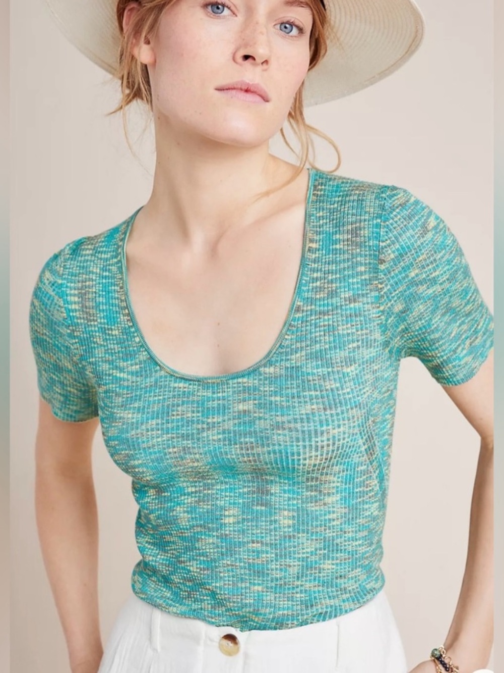 Anthropologie Zuzu Space-dyed Sweater Short Sleeve Top